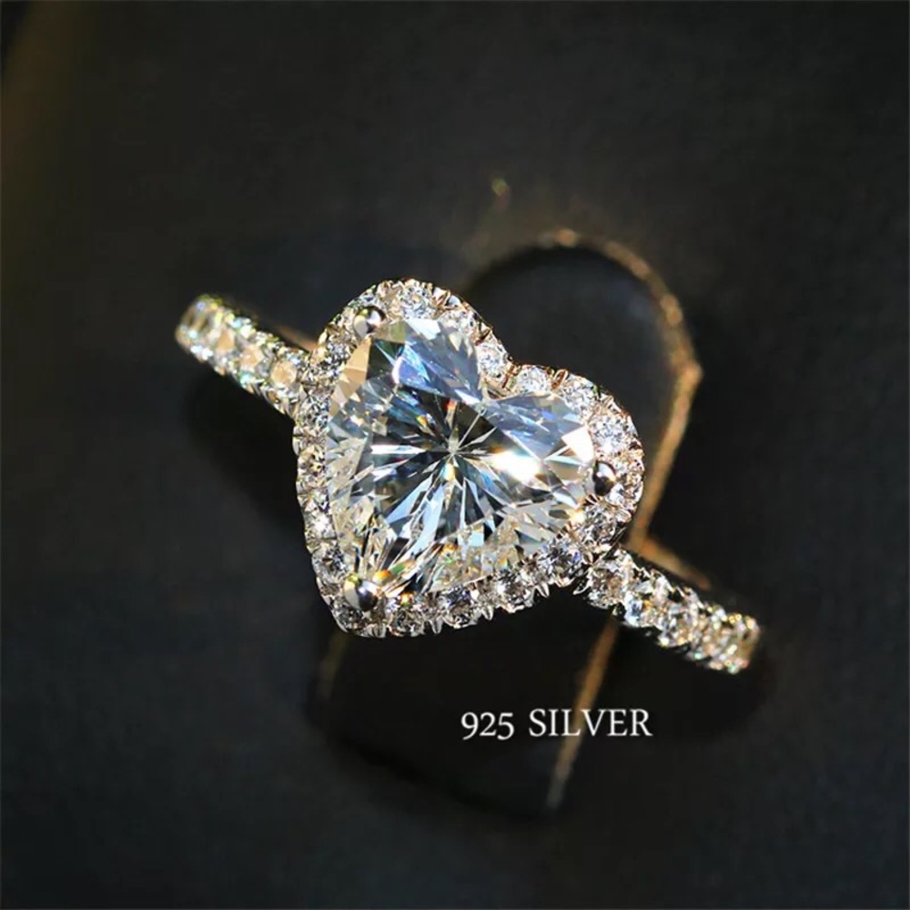 Heart ring sterling silver 925 cubic zirconia shiny women’s jewelry